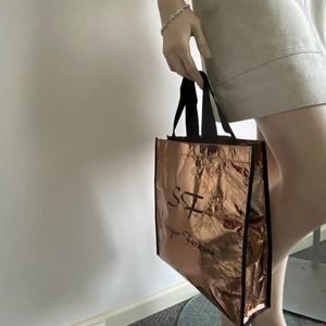 NEW Sergio Feretti Logo Rose Gold Shopper Metallic Tote Bag VTG